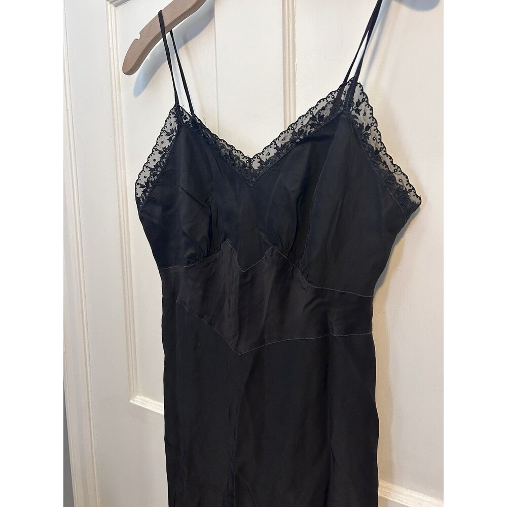 Vintage 60s Barbizon Slip Dress L Boudoir Lingerie Black Satin Lace Nightgown